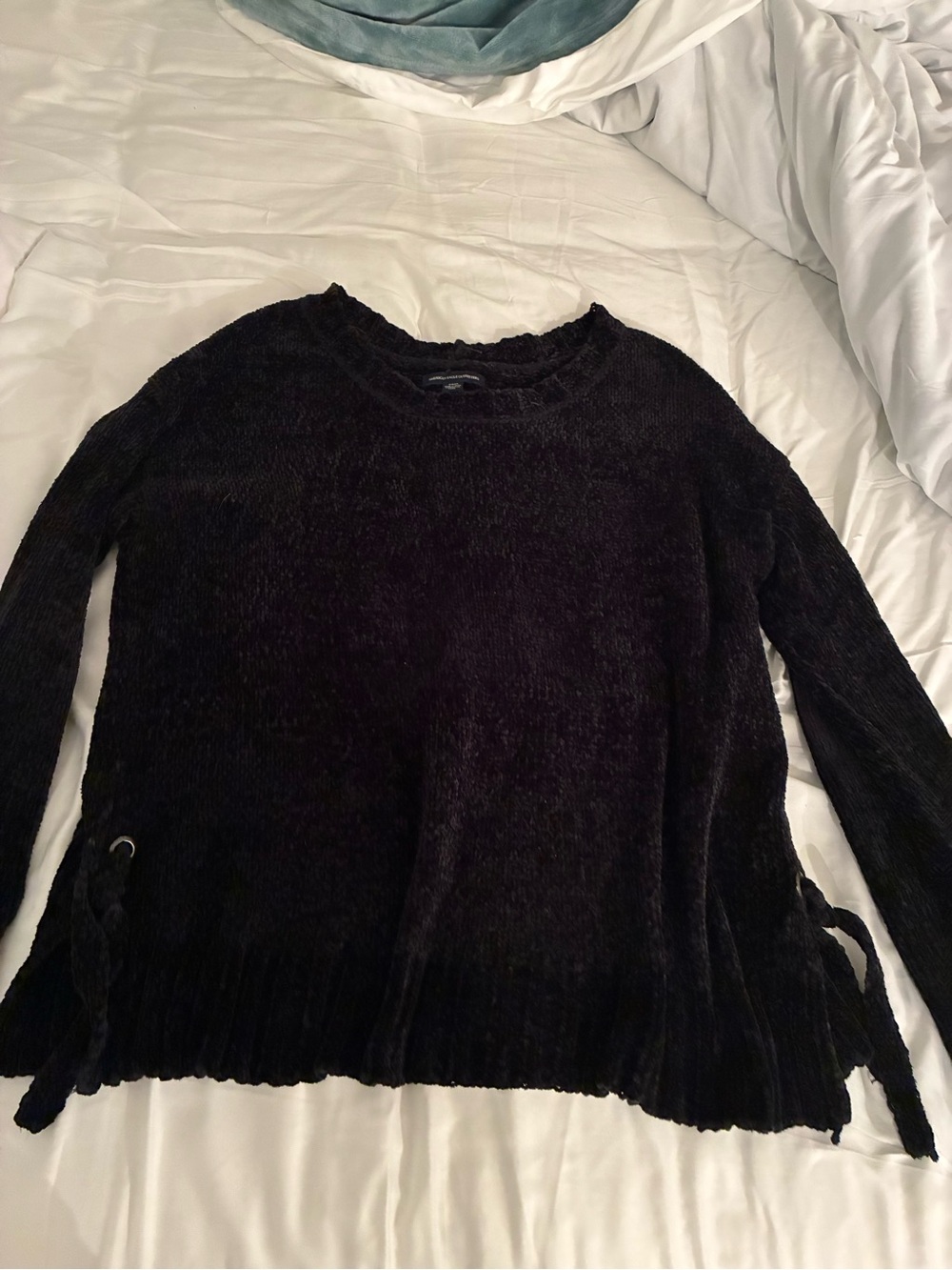 American Eagle Outfitters Black Chenille Crewneck Sweater with Side Ties